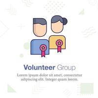 personas voluntarias, grupo, insignia, ilustración de icono de vector de cinta