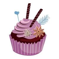 Festive cupcake with chocolate sticks and spices vector