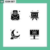 Pack of 4 Modern Solid Glyphs Signs and Symbols for Web Print Media such as bug new moon letter education ad Editable Vector Design Elements