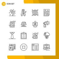 16 Icon Set Line Style Icon Pack Outline Symbols isolated on White Backgound for Responsive Website Designing vector