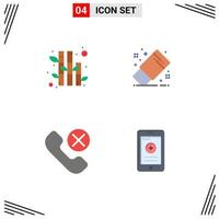 Pictogram Set of 4 Simple Flat Icons of bamboo mobile draw tool remove Editable Vector Design Elements