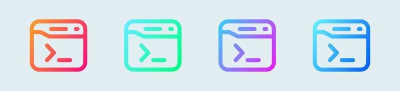 icono de línea de terminal en colores degradados. ilustración vectorial de signos de código. vector