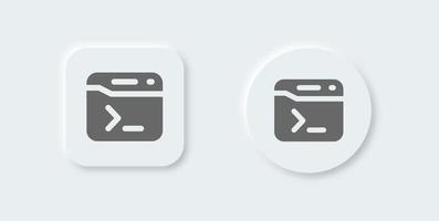 Terminal solid icon in neomorphic design style. Code signs vector illustration.