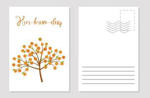 the layout of the greeting card persimmon day tree with fruits vector