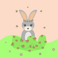 a rabbit on his head with a wreath of flowers rejoices beauty vector