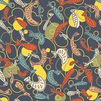 Modern style seamless pattern with fishes in the pond. vector