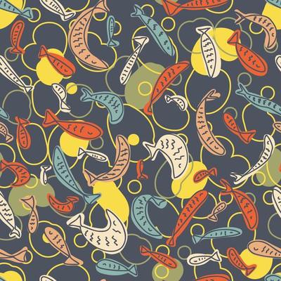 Modern style seamless pattern with fishes in the pond.