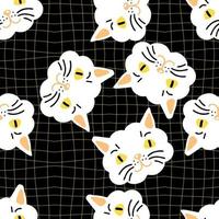 Retro style seamless pattern with cat faces on checkered background. vector