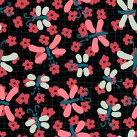 Retro style butterflies and daisy flowers seamless pattern. vector