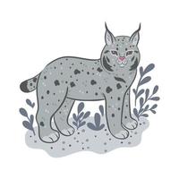 Cute forest lynx isolated on white background. Vector graphics.