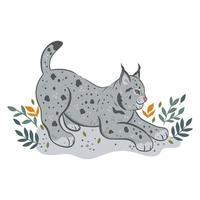 Cute forest lynx isolated on white background. Vector graphics.