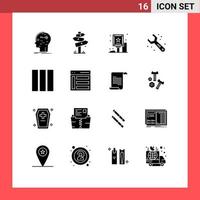 Universal Icon Symbols Group of 16 Modern Solid Glyphs of wrench plumbing sign adjustable billboard Editable Vector Design Elements