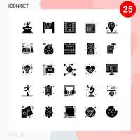 paquete de 25 signos y símbolos de glifos sólidos modernos para medios de impresión web, como ubicación de marcador de posición, gráficos multimedia, elementos de diseño de vectores editables web