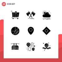 Modern Set of 9 Solid Glyphs Pictograph of map seo wind search media Editable Vector Design Elements