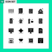 16 Thematic Vector Solid Glyphs and Editable Symbols of domestics business task building night Editable Vector Design Elements