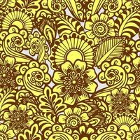 patrón amarillo-marrón cálido sobre un fondo gris, patrón floral repetitivo, motivos orientales, mahendi foto