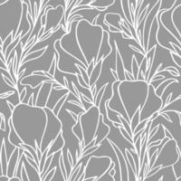 seamless white contour pattern of large flower buds on a gray background, floral texture, design photo