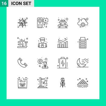 16 Universal Outlines Set for Web and Mobile Applications treadmill gym bench exercise computing Editable Vector Design Elements