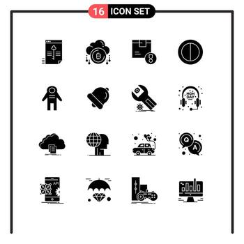 Editable Vector Line Pack of 16 Simple Solid Glyphs of astronaut colors d product delivery Editable Vector Design Elements