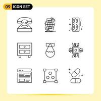 Modern Set of 9 Outlines Pictograph of school drawer network cabinet strip Editable Vector Design Elements