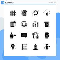 Group of 16 Solid Glyphs Signs and Symbols for prize game circle badges up Editable Vector Design Elements
