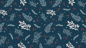 Winter seamless background for web, social networks with red berries and snow-covered branches on blue background. Vector