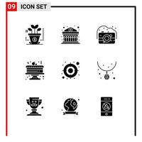 Pack of 9 Modern Solid Glyphs Signs and Symbols for Web Print Media such as accessories target old audience celebration Editable Vector Design Elements