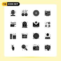 Modern Set of 16 Solid Glyphs Pictograph of dead utensil lock kitchen security Editable Vector Design Elements