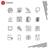 Universal Icon Symbols Group of 16 Modern Outlines of cleaning hand valentine forefinger technology Editable Vector Design Elements