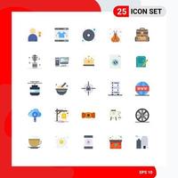 25 User Interface Flat Color Pack of modern Signs and Symbols of office briefcase cd sticks relax Editable Vector Design Elements