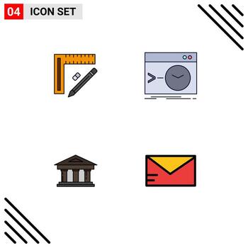 Mobile Interface Filledline Flat Color Set of 4 Pictograms of ruler terminal repair command courthouse Editable Vector Design Elements