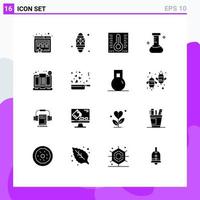 User Interface Pack of 16 Basic Solid Glyphs of shopping checkout mercury bill flask Editable Vector Design Elements