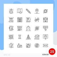 Set of 25 Modern UI Icons Symbols Signs for holiday watch beach wall clock clock Editable Vector Design Elements