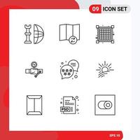 Modern Set of 9 Outlines and symbols such as rank gage grid repair building Editable Vector Design Elements