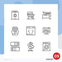 Pictogram Set of 9 Simple Outlines of content housekeeping working clothes message Editable Vector Design Elements