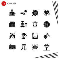 Collection of 16 Vector Icons in solid style Pixle Perfect Glyph Symbols for Web and Mobile Solid Icon Signs on White Background 16 Icons