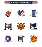 feliz día de la independencia paquete de iconos de 9 líneas rellenas planas para web e impresión de teléfonos móviles domésticos de salón americano editables elementos de diseño de vectores del día de EE. UU.