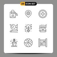 Modern Set of 9 Outlines and symbols such as light bulb basic sports pool Editable Vector Design Elements