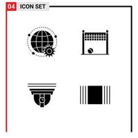 Universal Icon Symbols Group of 4 Modern Solid Glyphs of connected camera globe goalpost secure Editable Vector Design Elements