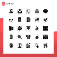 Modern Set of 25 Solid Glyphs and symbols such as right direction heart circle center Editable Vector Design Elements