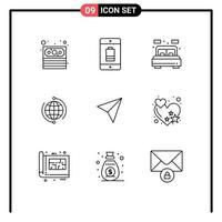 User Interface Pack of 9 Basic Outlines of internet connection home connect globe Editable Vector Design Elements