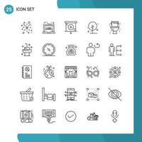 Vector Pack of 25 Outline Symbols Line Style Icon Set on White Background for Web and Mobile