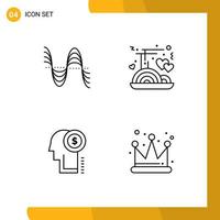 Stock Vector Icon Pack of 4 Line Signs and Symbols for frequency idea pressure noodle money Editable Vector Design Elements