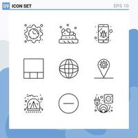 User Interface Pack of 9 Basic Outlines of business internet mobile globe layout Editable Vector Design Elements