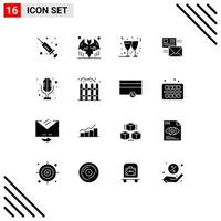 Mobile Interface Solid Glyph Set of 16 Pictograms of microphone mail christmas list e Editable Vector Design Elements