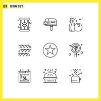 Set of 9 Modern UI Icons Symbols Signs for coding insignia hobby decoration badge Editable Vector Design Elements