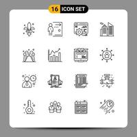 Modern Set of 16 Outlines Pictograph of cream icecream person office building Editable Vector Design Elements