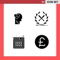 4 Icon Pack Solid Style Glyph Symbols on White Background Simple Signs for general designing vector