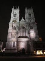 Westminster Abbey church at night in London photo