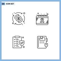 Mobile Interface Line Set of 4 Pictograms of dollar document transfer day policy Editable Vector Design Elements